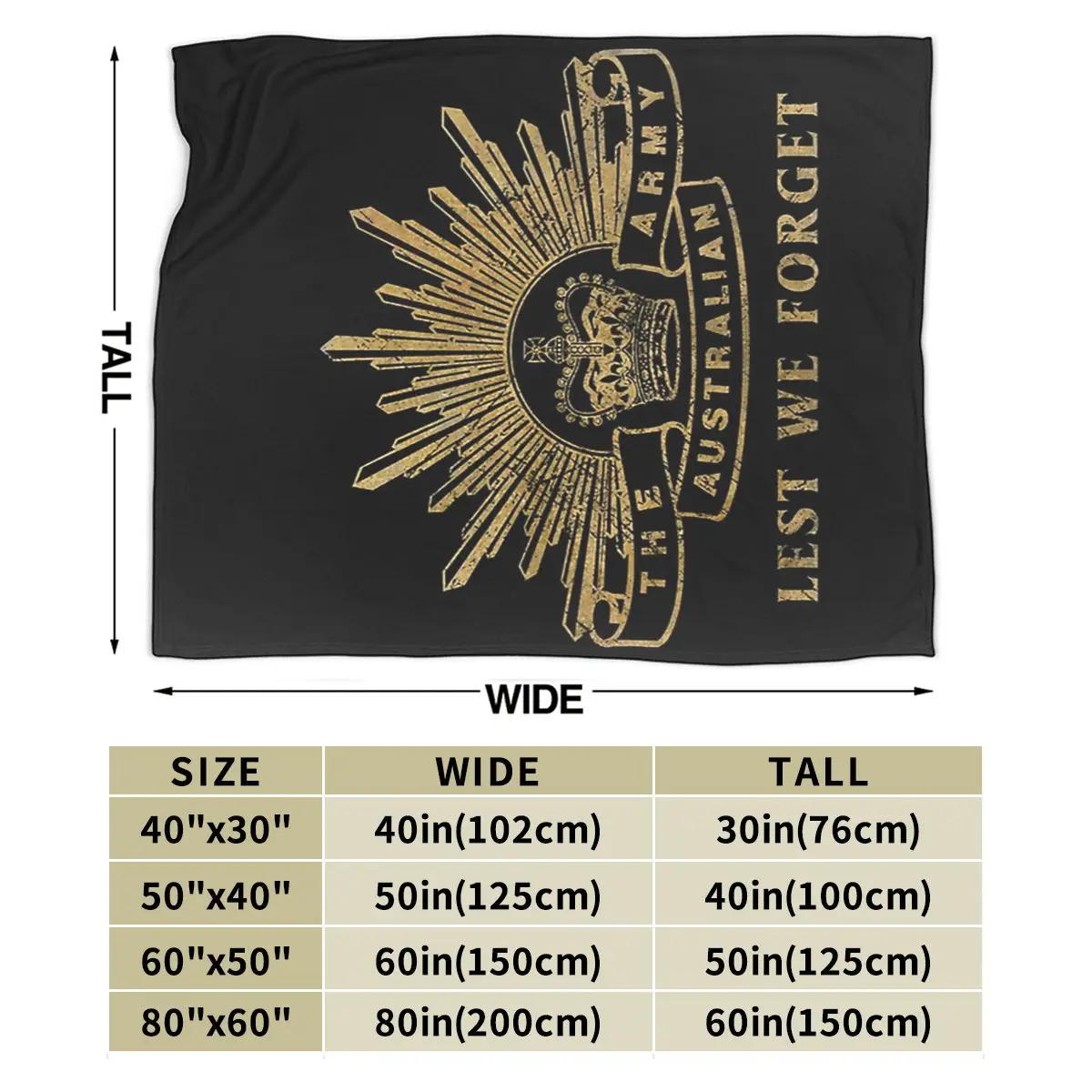 Australian Army - Lest We Forget Blankets Soft Warm Flannel Throw Blanket Plush for Bed Living room Picnic Travel Home Sofa