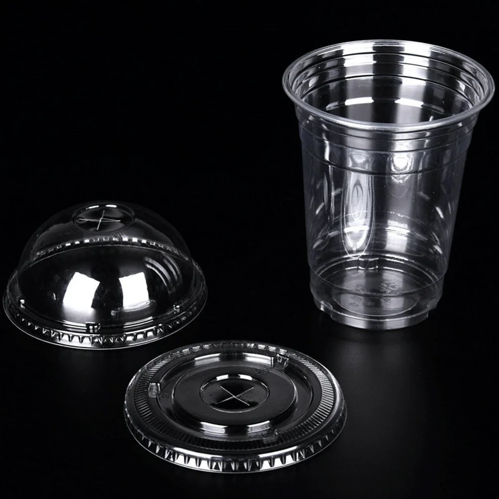 

50Pcs Crack Resistant Plastic Cups with Holes Dome Lids for All Straws Great for Iced Coffee Juices Cocktails Smoothies