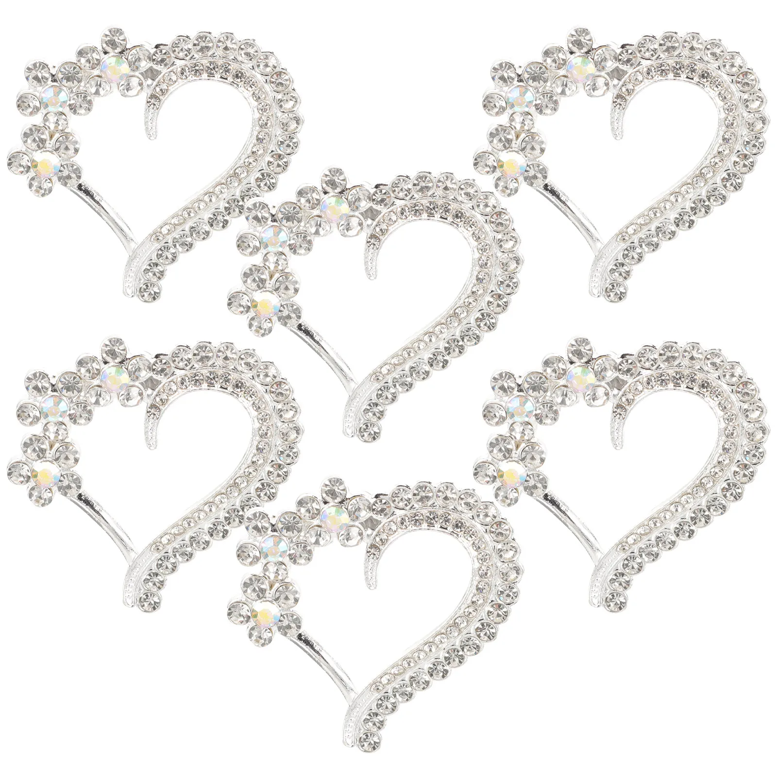 

10pcs Heart Shaped Alloy Decorations Silver Flowers DIY Clothing Accessories Rhinestone Glass Beads Appliques Garment