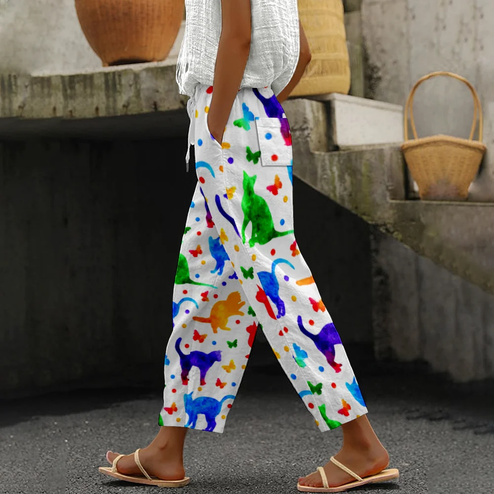 Pantalones de animales de gran tamaño para mujer, pantalón informal de cintura alta con cordón, ropa Y2K, ropa de calle bonita, primavera y verano