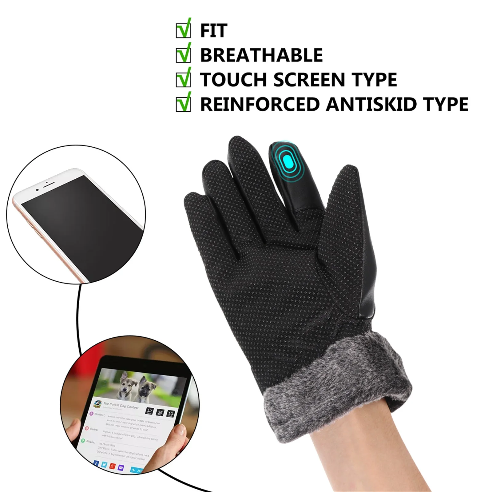 

1Pair Touch Screen Winter Cycling Gloves Black Thickened Warm Windproof Outdoor Gloves Touch Screen Glove for Cycling