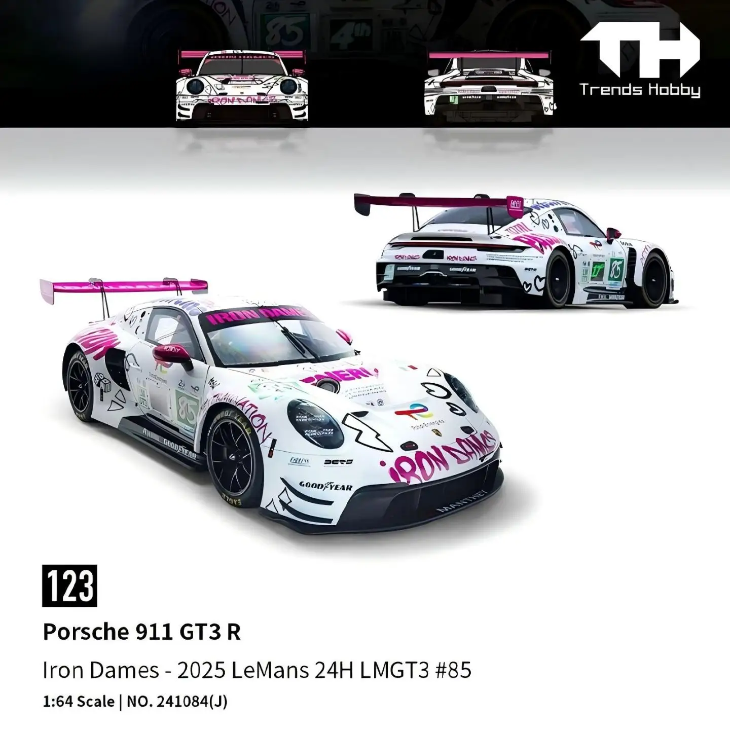 TH-Trends Hobby 1/64 Porsche 911 GT3 R EMA Motorsport- 2024 LeMans 24H LMGT3 Winner #91 Removable Cover Car Alloy Diecast Model
