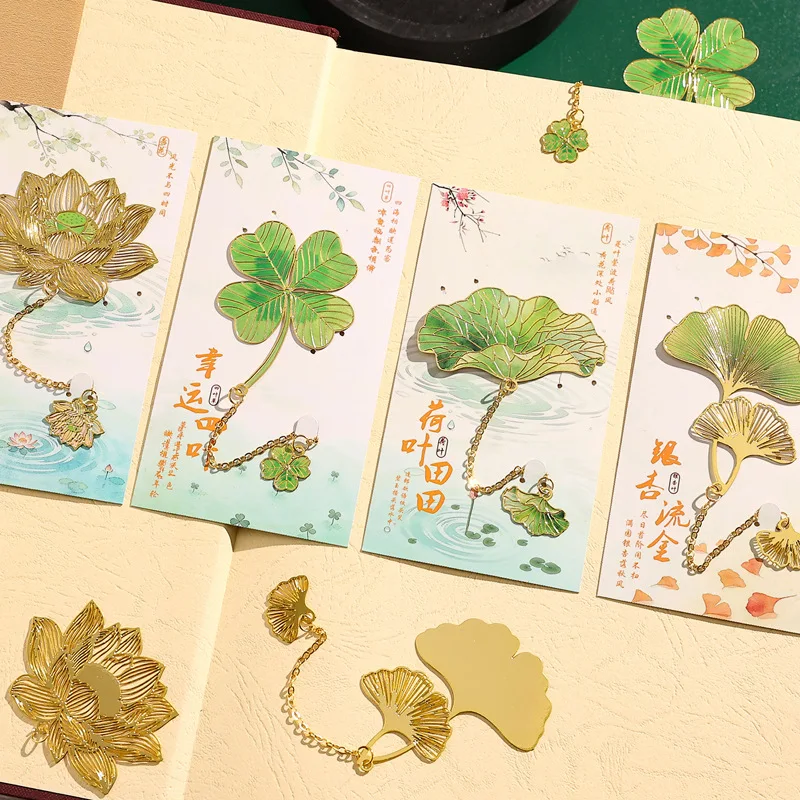 Chinese Style Hollow Brass Bookmark, Lotus Clover Ginkgo Metal Bookmark, Cultural Gift, Vintage Reading Marker for Students