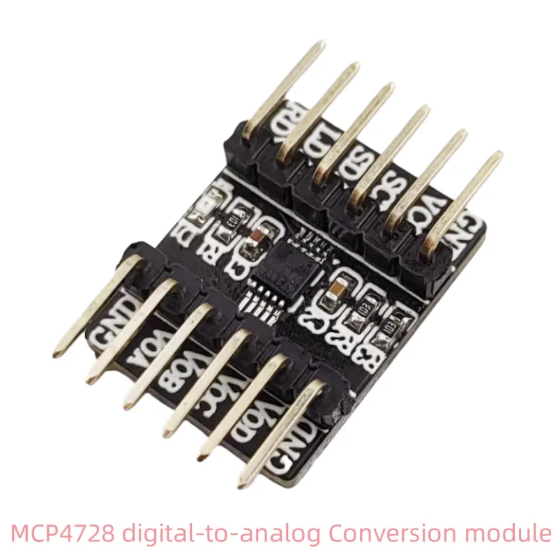 MCP4728 digital-to-analog conversion module features an I2C interface, a 12-bit DAC, and 4-channel digital-to-analog DAC output