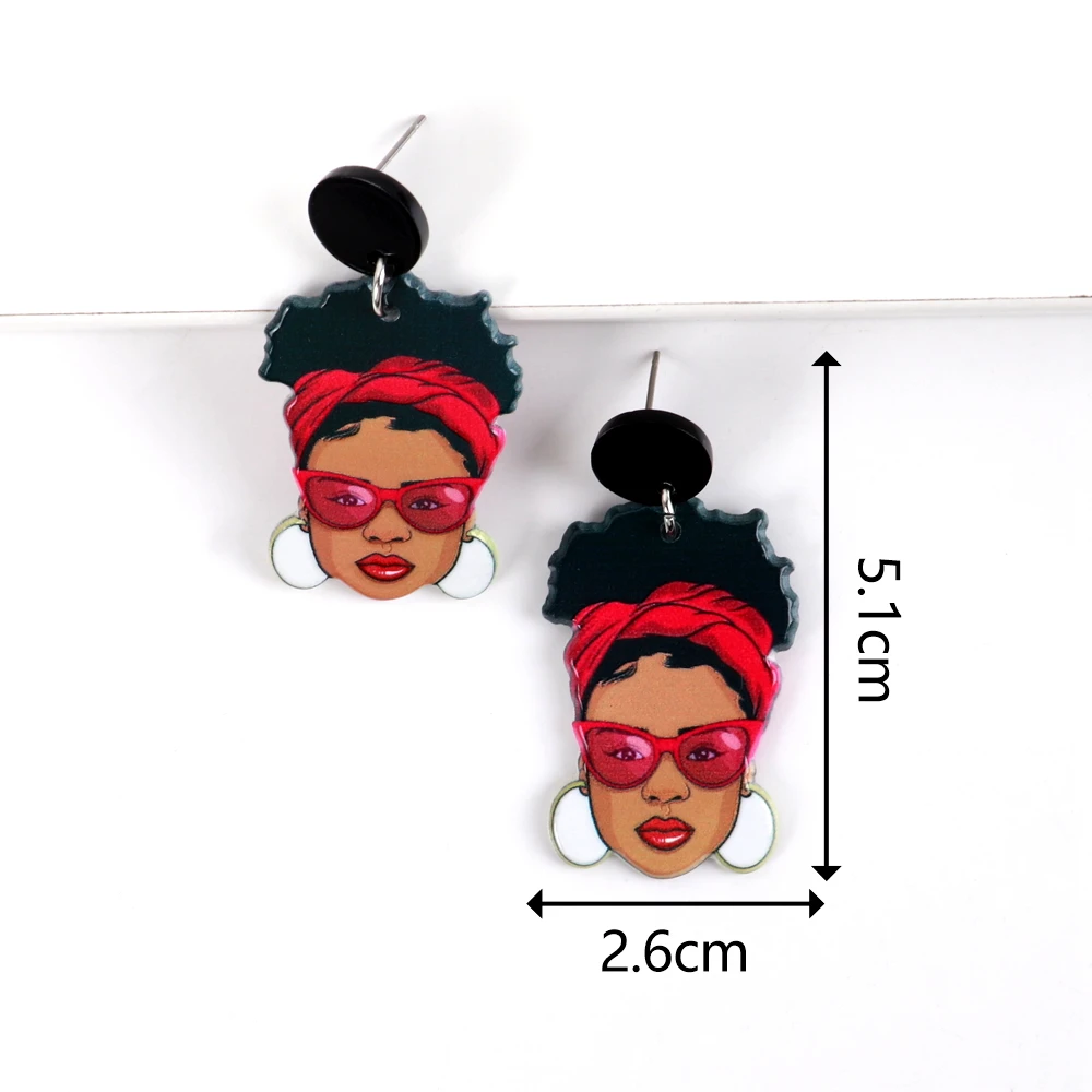 Fashion Wear Sunglasses Black Lady Acrylic Women\'s Earrings Cartoon Modern Curly Hair Girl Dangle Earring Statement Jewelry Gift