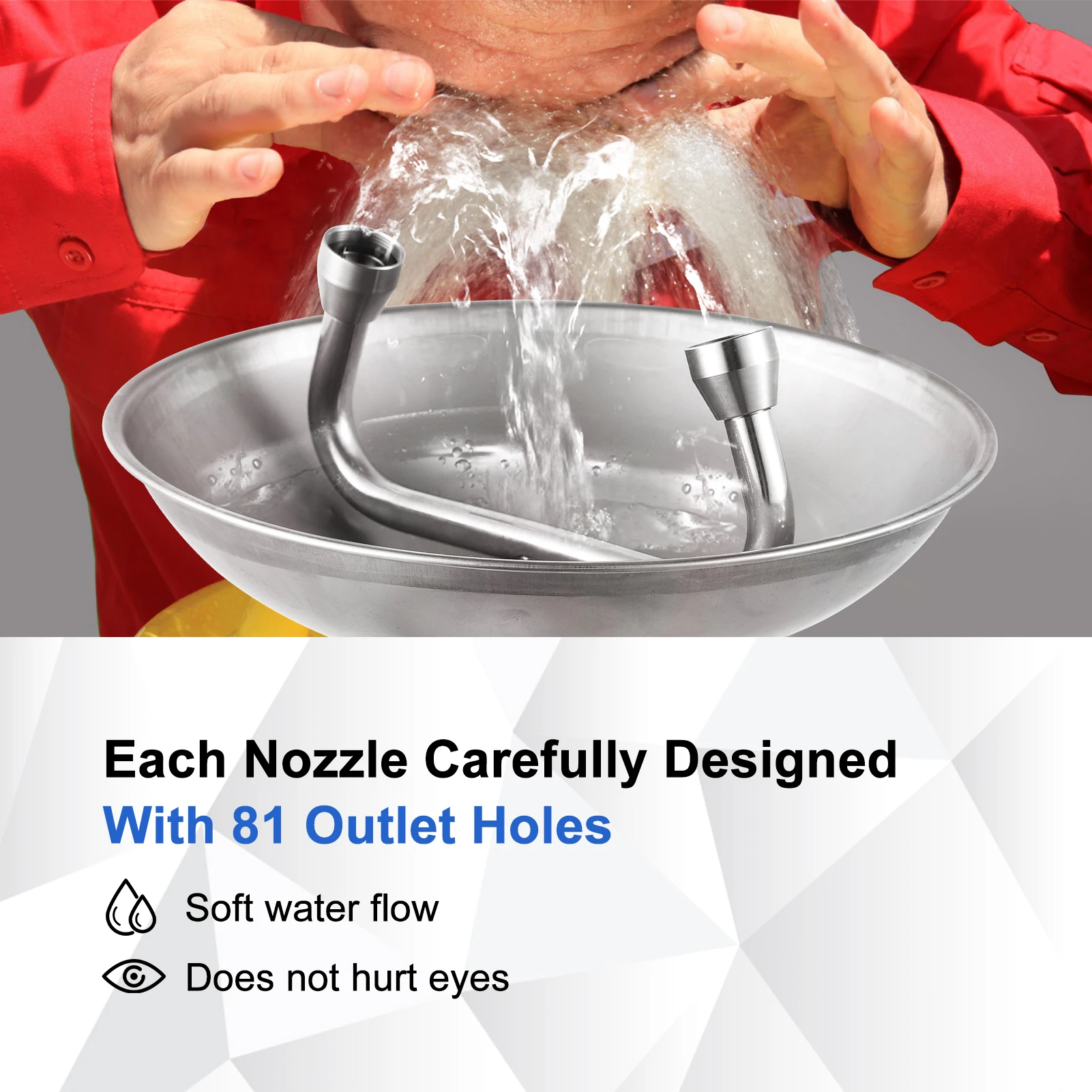 محطة غسيل العين القابلة للتعديل لمعدات غسيل العين المثبتة على الأرض، مجموعة دافق العين، لافتة غسيل العين لمتجر مكان العمل