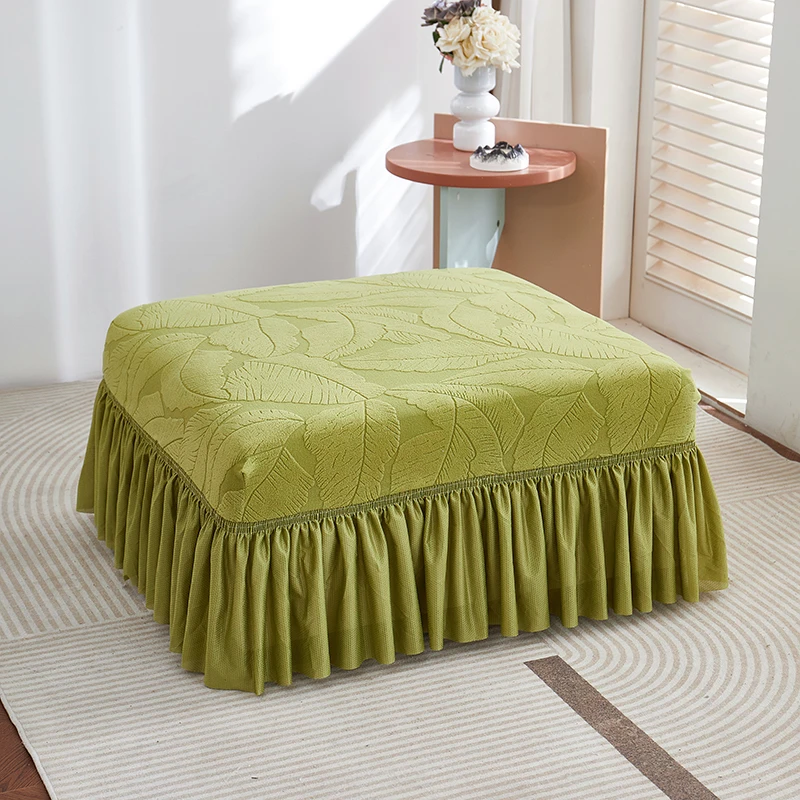 

Jacquard Ottoman Stool Cover with Skirt All-inclusive Footstool Cover Square Footrest Case Living Room Four Seasons Universal