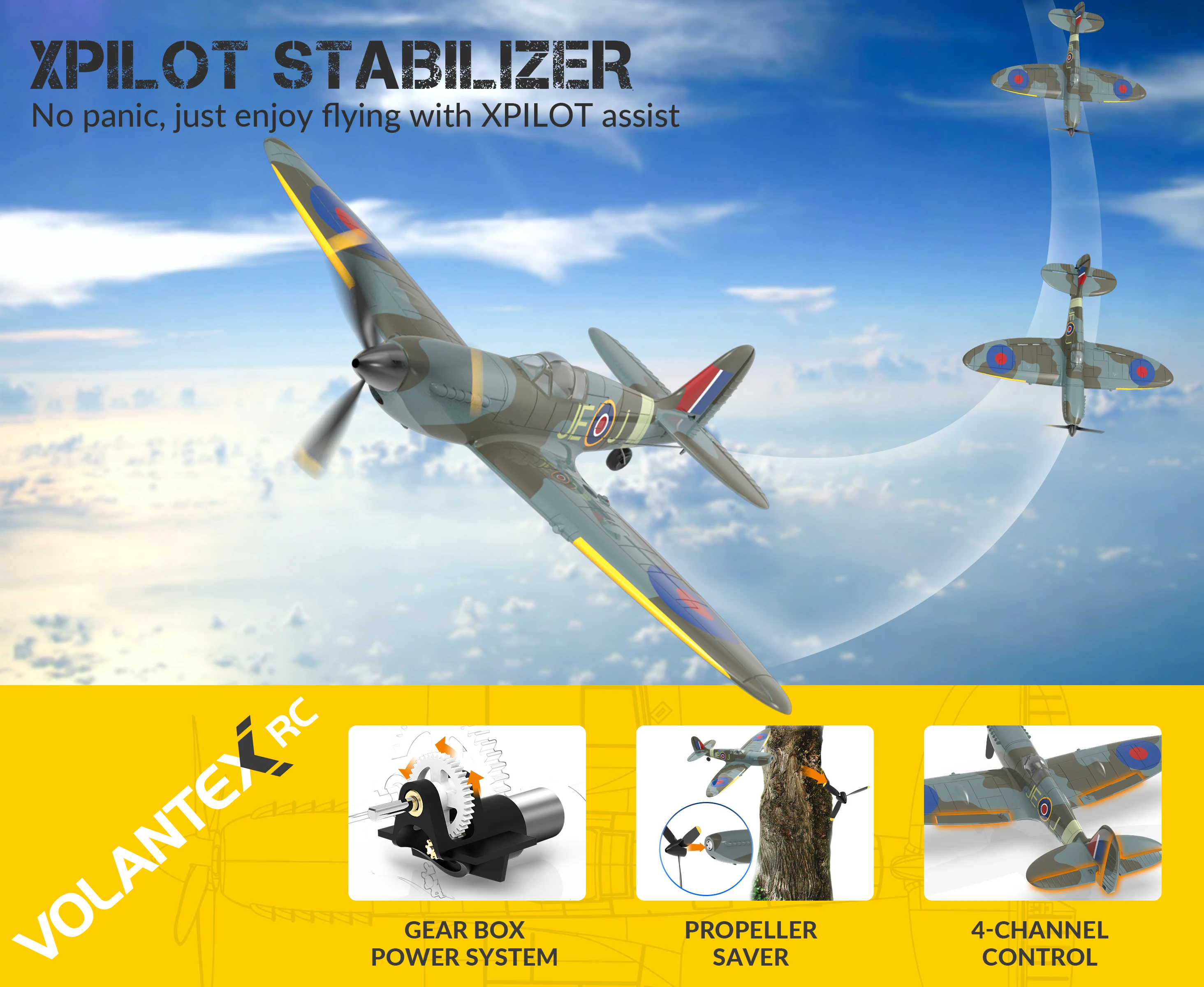 Volantex Spitfire RC samolot 2.4G 4CH zdalnie sterowany samolot EPP 400mm rozpiętość skrzydeł 6-osiowy samolot Mini zabawka Warbird 761-12 V2