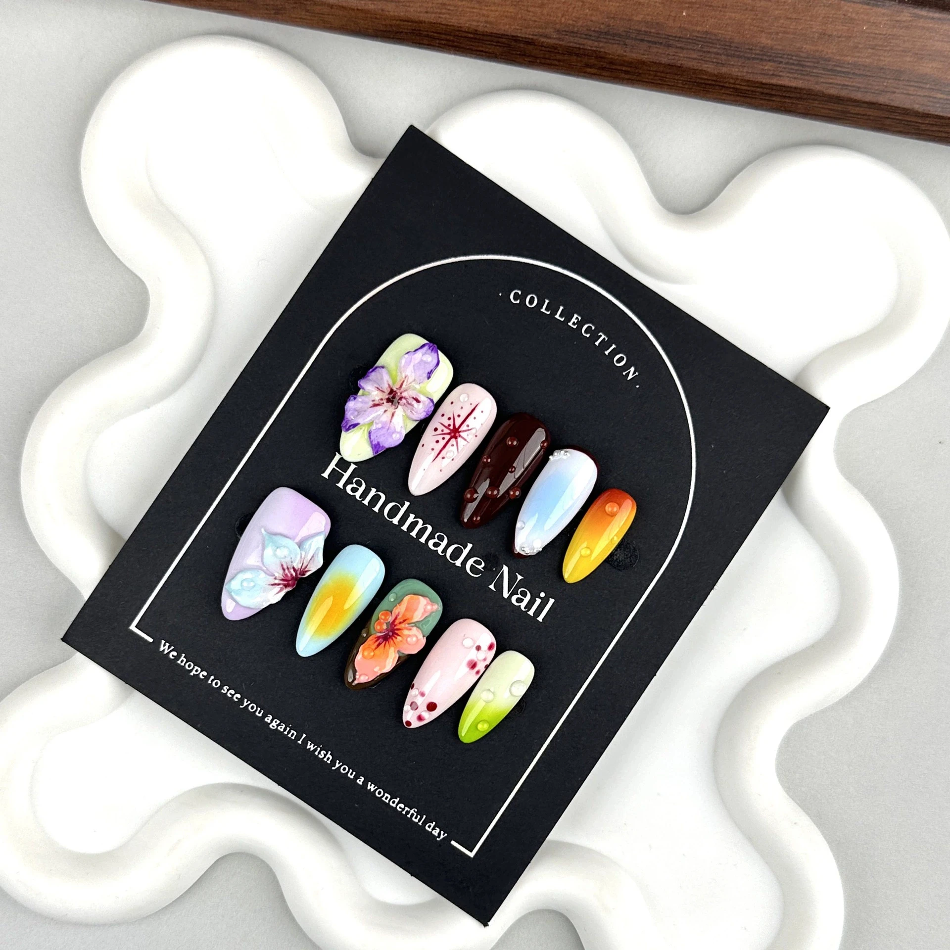 10 stuks 3D bloem amandel handgemaakte pers op nagels nepnagels draagbaar zelfklevende volledige dekking tips nagels valse nagel svetaкиноригаририри