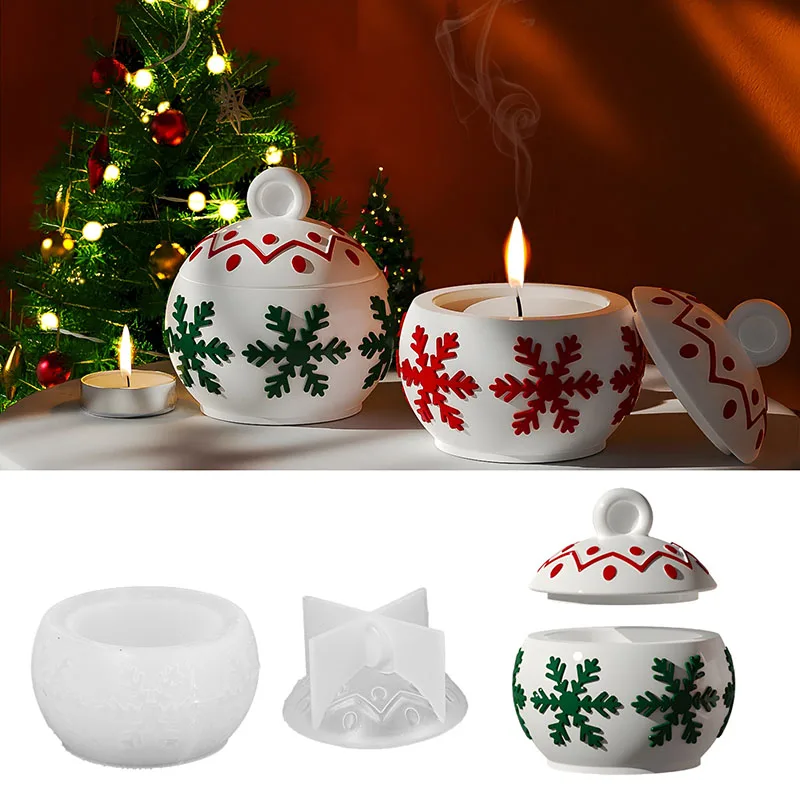 

2Pcs Christmas Candle Cup Silicone Mold Snowflake Storage Jar Plaster Epoxy Resin Mould for Candle Making DIY Gift Home Decor