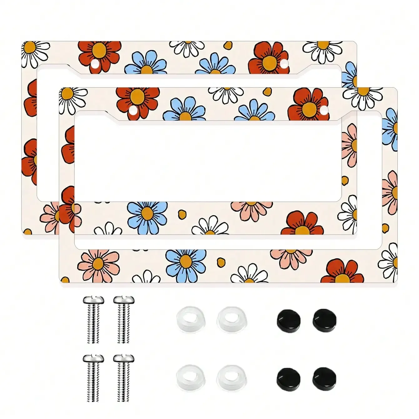 

2PC Colorful Cartoon - Patterned Plastic License Plate Frame, 6x12 Inches, 2 - Hole Type With Screw Set, Retro And Fun Car Decoration, Meets US Car Standards