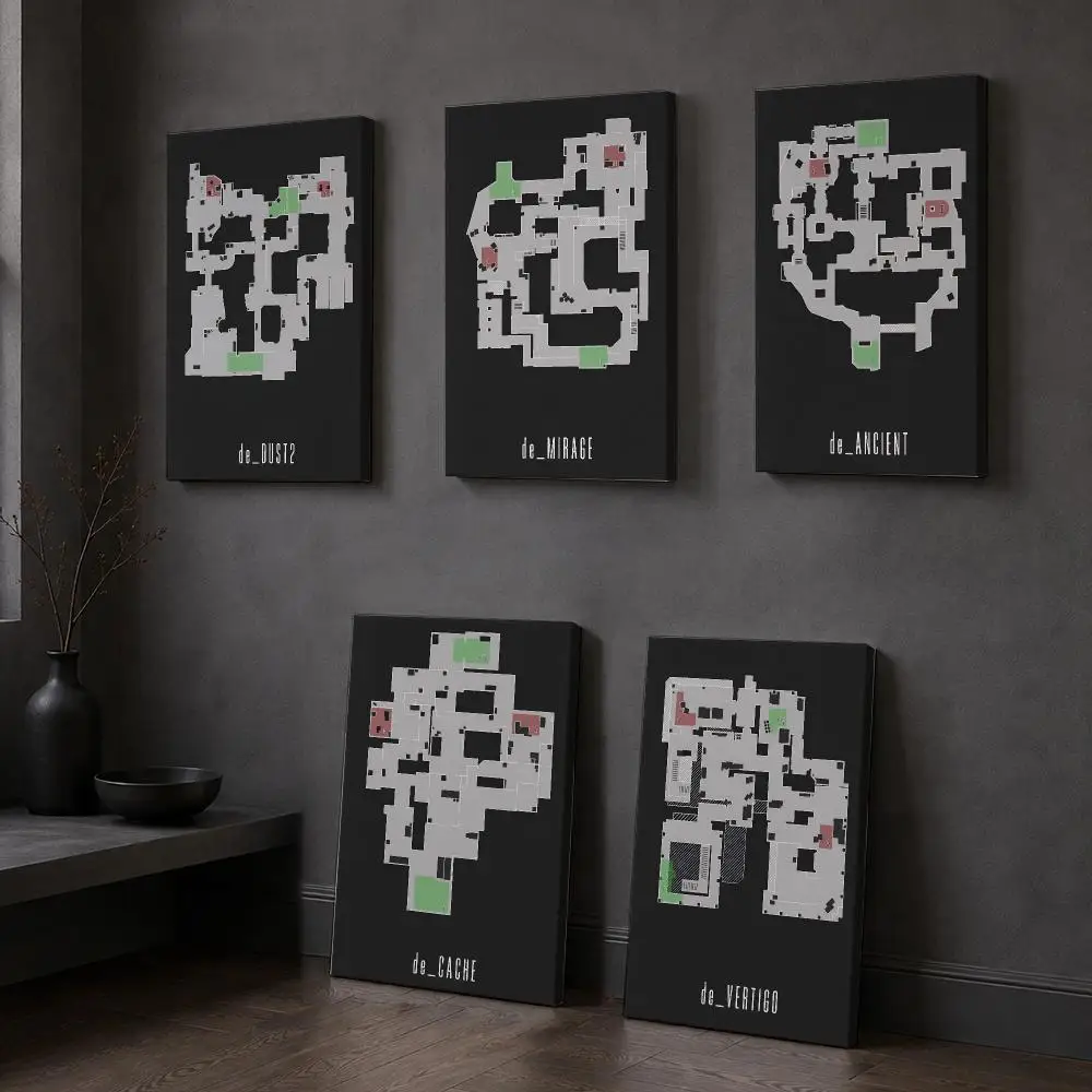 Game C-CSGO Map Framed Wall Painting Wooden Framed Canvas Poster Wall Art HD Waterproof Print Home Decor