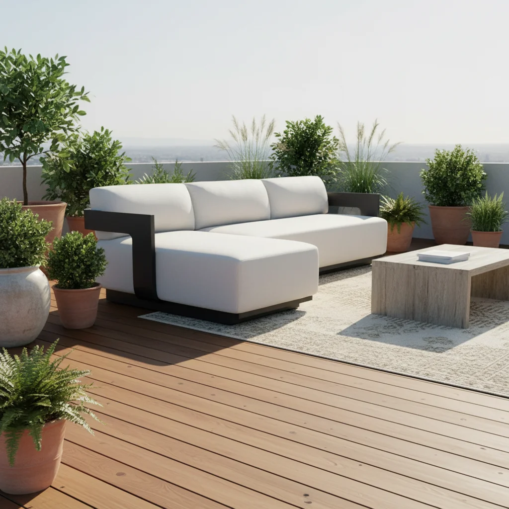 Aluminum Chaise Sectional 4-Piece Modular Outdoor Sofa Eco-Friendly Waterproof White Cushion Black Frame Modern