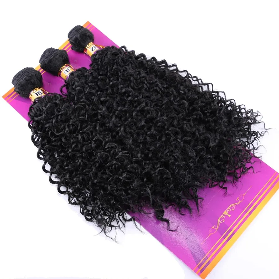 غريب مجعد الشعر الاصطناعية نسج 3 حزم 16 18 20 بوصة أسود الاصطناعية لحمة شعر ملحقات لحجم المظهر الطبيعي و T
