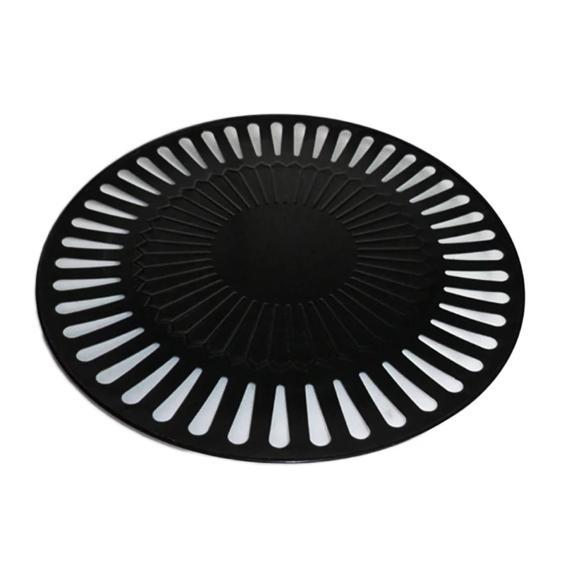 Round Barbecue Plate Tray Iron Bbq Grill Pan Non Stick Barbecues Cooking Plate Portable Grill Rack Pan Stovetop For Home Travel