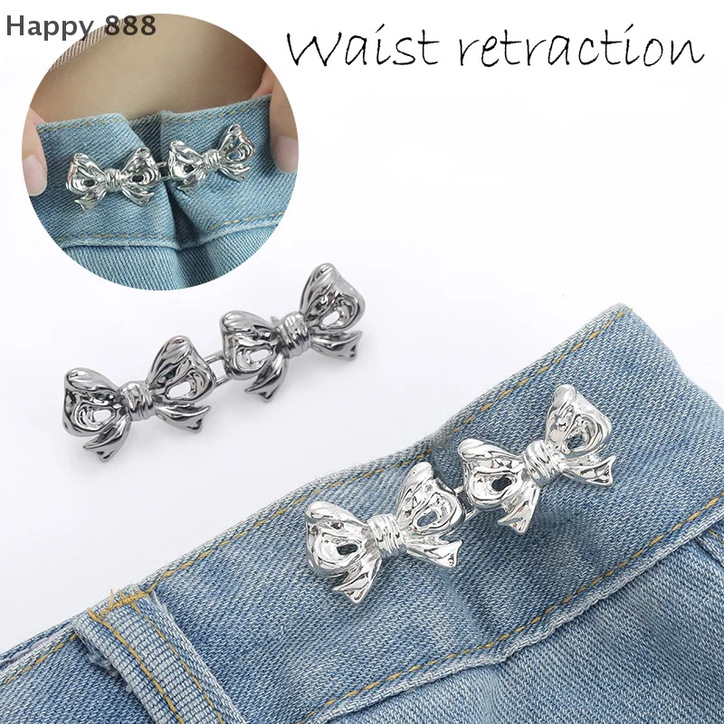 مشبك خصر بعقدة على شكل فيونكة قابلة للتعديل - مشبك جينز قابل للفصل مع مشبك زر، لشد حزام الخصر بدون خياطة #2