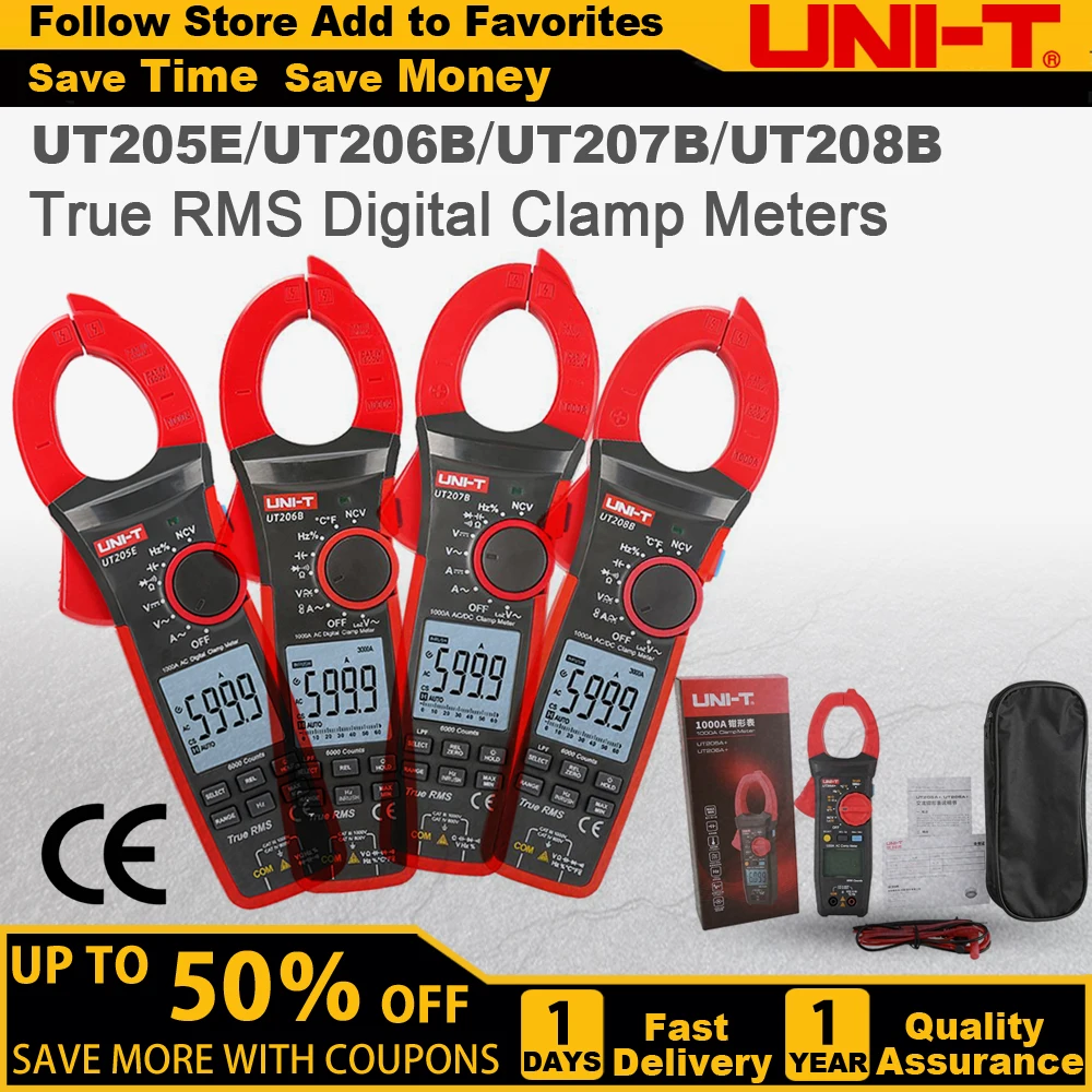 

UNI-T UT205E UT206B UT207B UT208B Digital Clamp Meter 1000A 1000V Voltmeter Pliers Ammeter Inrush Current LPF Analog Multitester