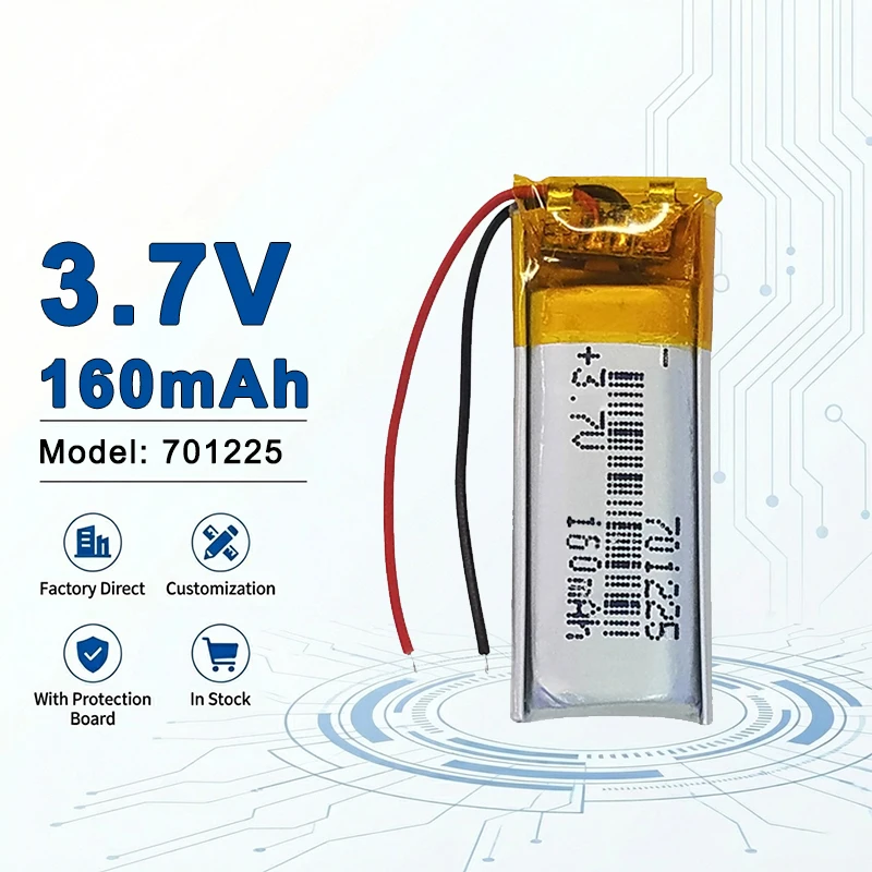 

Аккумулятор LiPo OEM 3.7V 160mAh для умных часов, наушников и небольших электронных устройств (модели 701225, 701230, 701240, 701250, 701435)