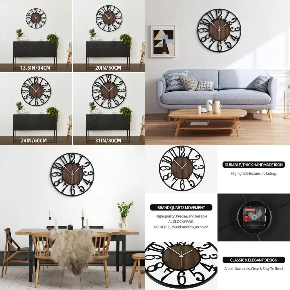 

Large Wall Clock for Living Room Decor, 24 Inch Non Ticking Silent, Battery Operated Modern Vintage Oversized Wall Clock for Bed