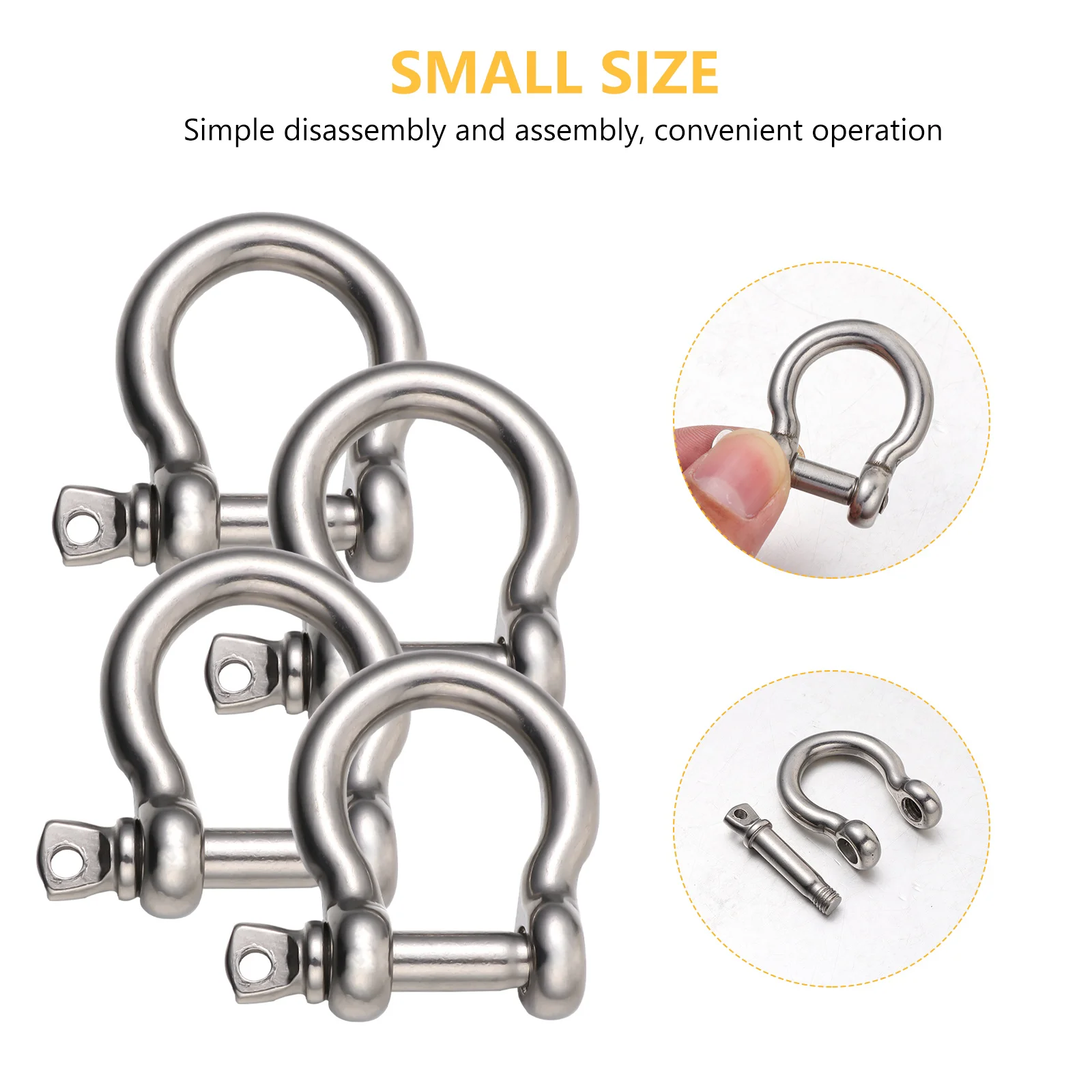 4 Pcs Bow Shackle Buckle Winch Metal Lock Bracelet Heavy Duty Load Clamp Stainless Steel D-Shaped Shackles