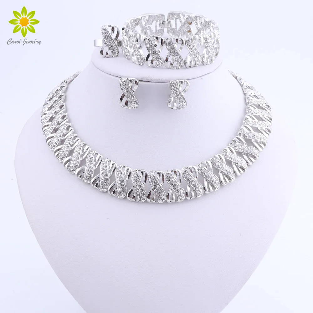 Indian Dubai Wedding Jewelry Sets For Brides Vintage African Costume Jewerly Set Silver Color Nigerian Women Jewelry Set