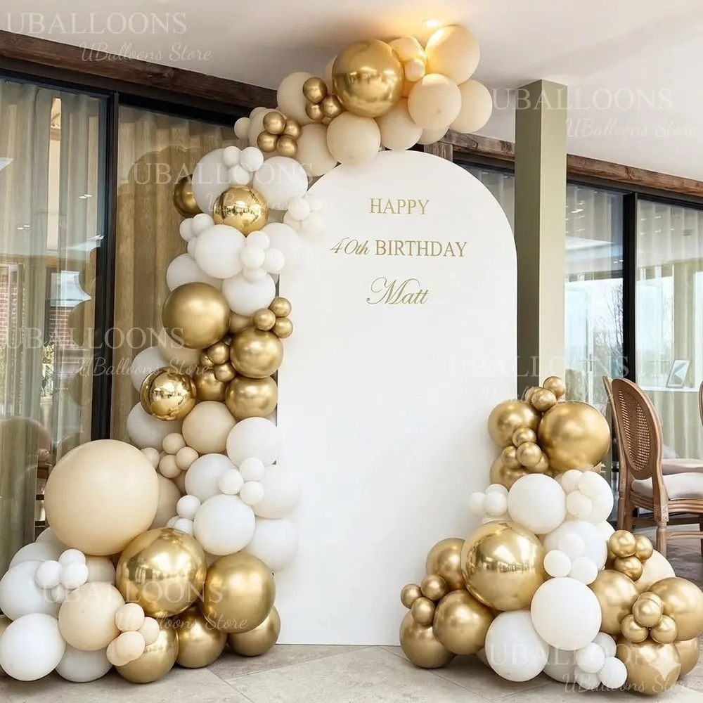 Sandweiße Chrom-Gold-Ballons Bogen Metallische Gold-Weiß-Sand-Ballongirlande für Boho Babyparty Geburtstag Hochzeit Party Dekoration