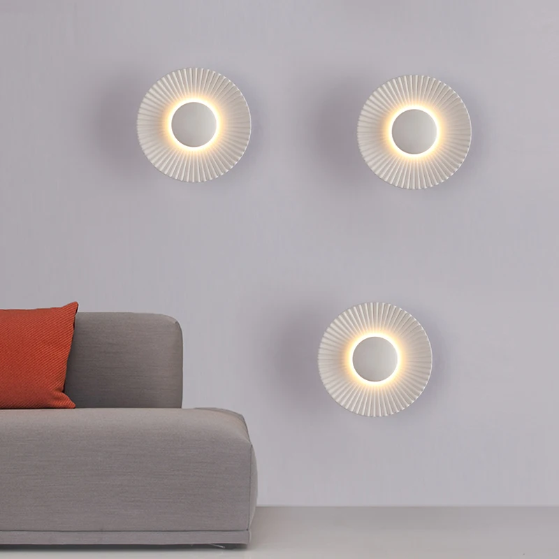 Modern Round 5W LED Wall Lamps Pleated Sunburst Aluminum Wall Light For Hotel Restaurant Bedroom Bedside Corridor Wall Sconces