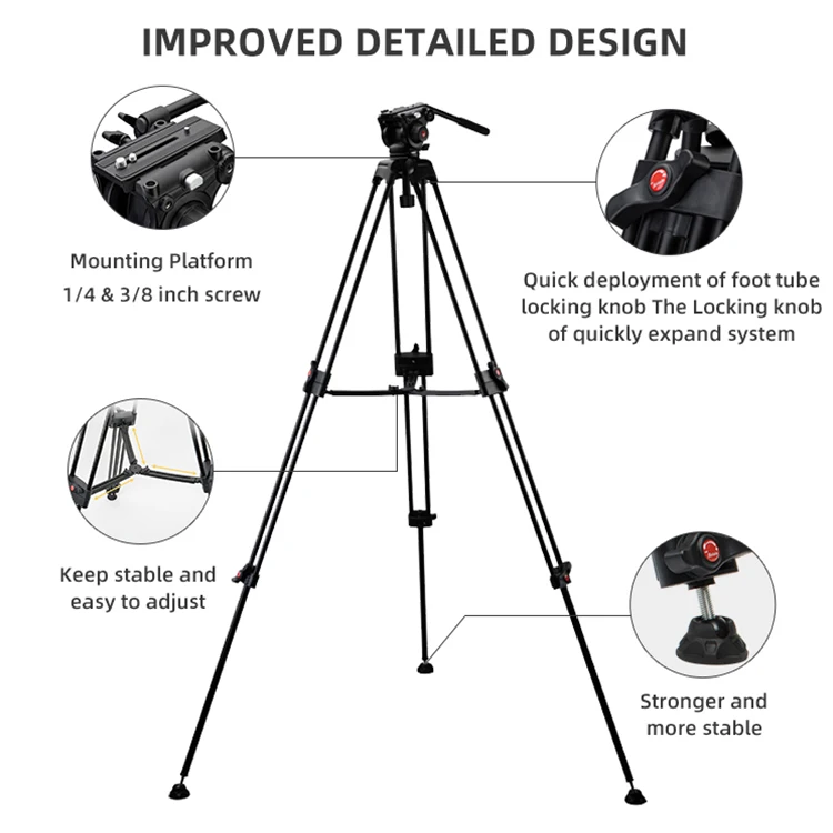 Fotopro New Arrivals Adjustable Dimmable Heavy Duty Video Dslr Camera Photography Video Stand Tripod