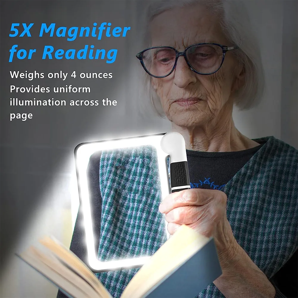 Portable 5X Handheld Illuminated Magnifier Glass With 48 LED Lights Square Inspection Magnifying Glass For Reading Person Gifts