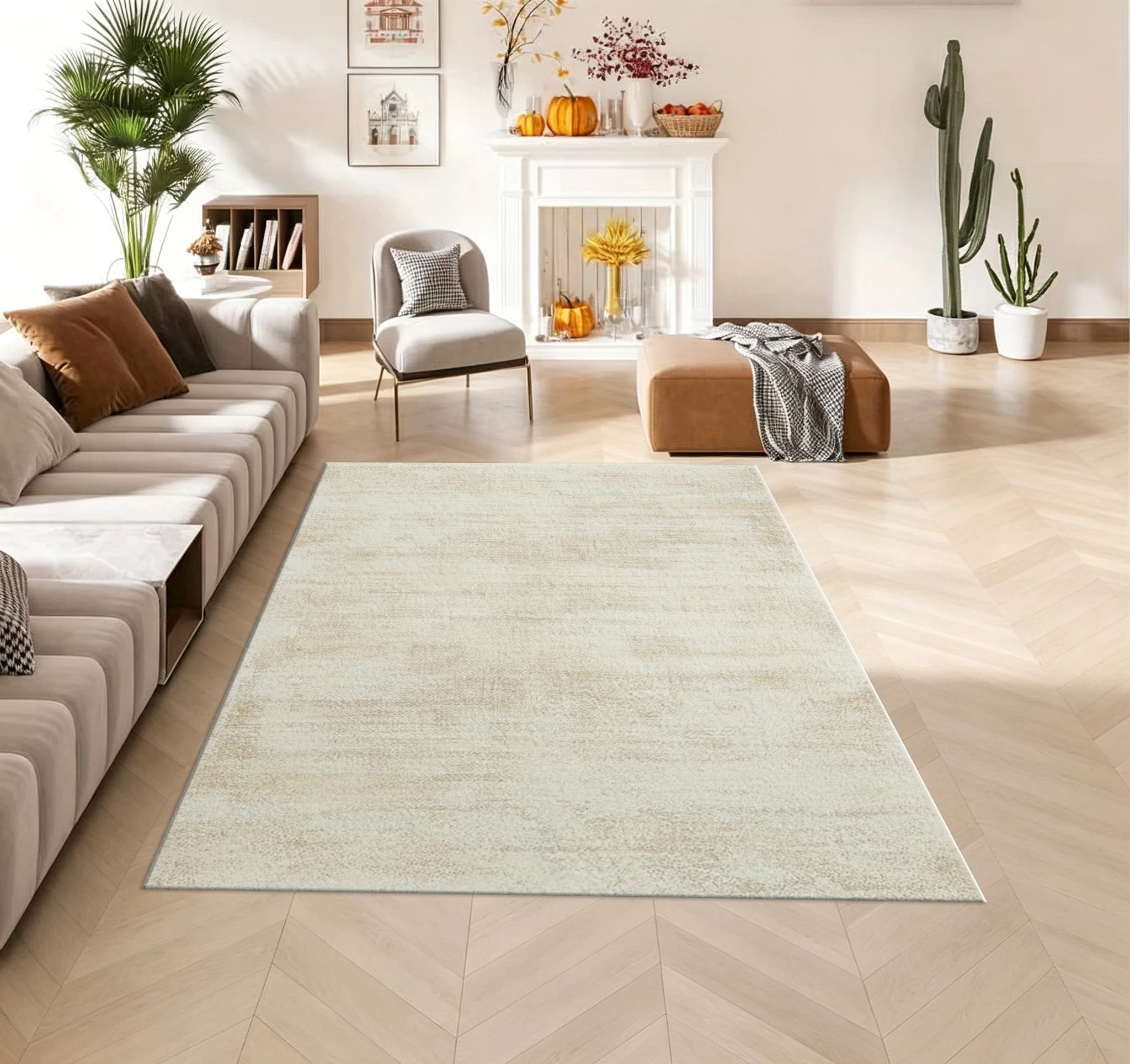 Light Beige Vintage Distressed Texture Carpet Flooring Soft Indoor Home Decor Area Rug