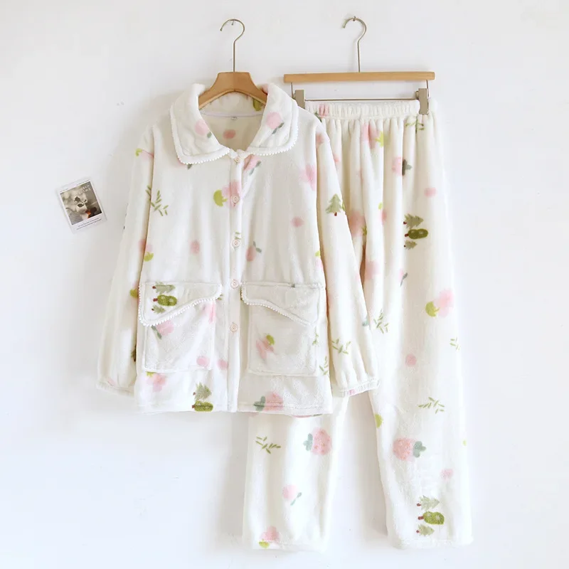

Winter Women's Pajamas Suit Flannel Long-Sleeved Home Clothes Women's Pajamas Thick sleepwear Women's Loungewear