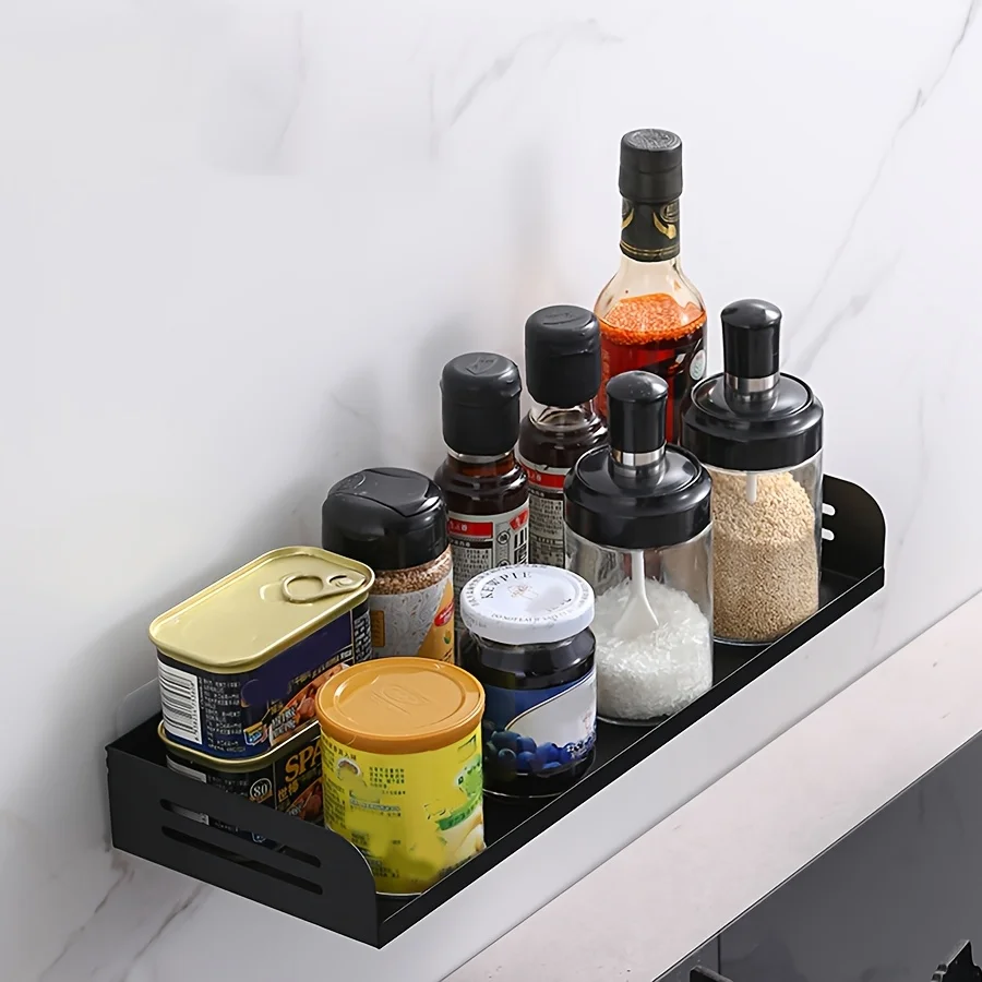 Black No-Punch Wall-Mounted Floating Storage Rack Bathroom Shelf for Living Room Bedroom Kitchen Utility Organizer Display Rack