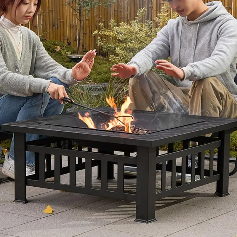 Camping Firewood Stove BBQ Grilling Square Fire Pits Winter Heating Stove Outdoor Charcoal Heating Brazier Fire Pit Wood Burner