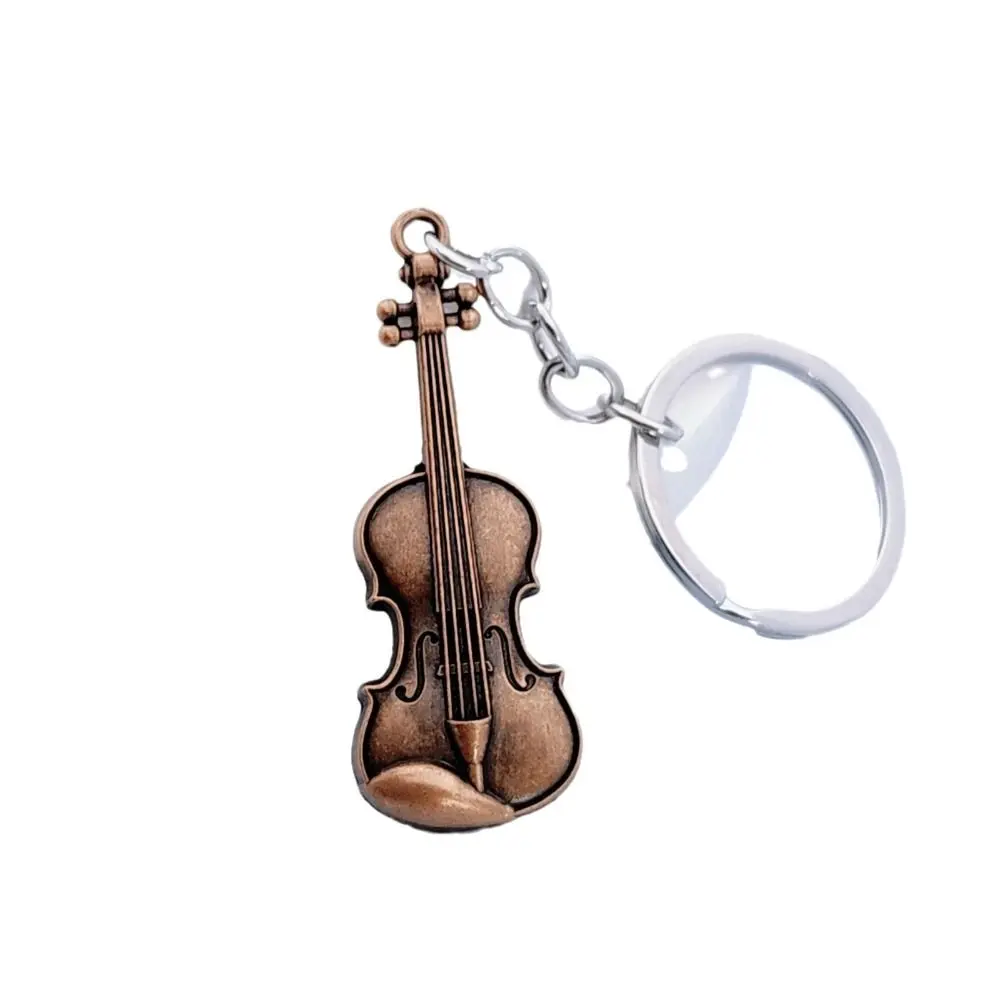 Copper Bronze Violin Key Chain Cello Mini Vintage Violin Keyring Classical Creative Musical Instrument Pendant Music Lovers