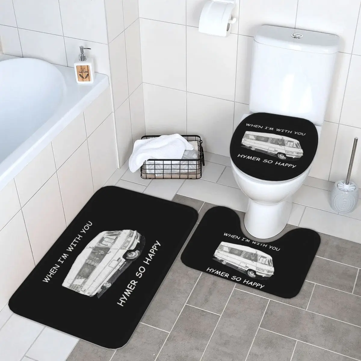 

When I'm With You Hymer So Happy 3 Piece Bath Mat Bathroom Set Toilet Lid Cover Home Decor Non-Slip Carpet Floor Rug