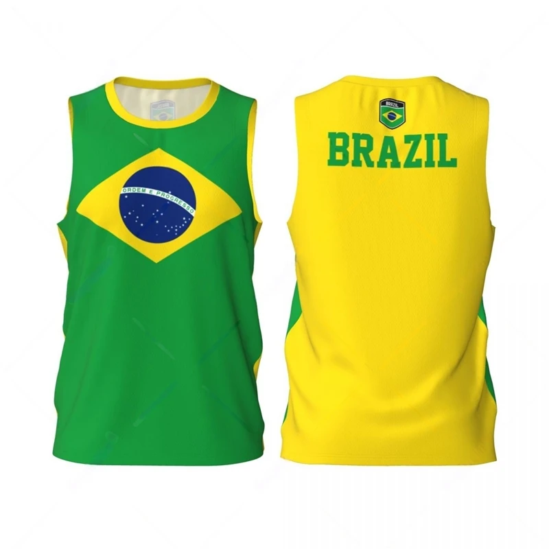 Brazil Flag Basketball Jersey Men Quick Dry Breathable Sleeveless Tank Top Sports Fans Casual Workout Training Family Matching