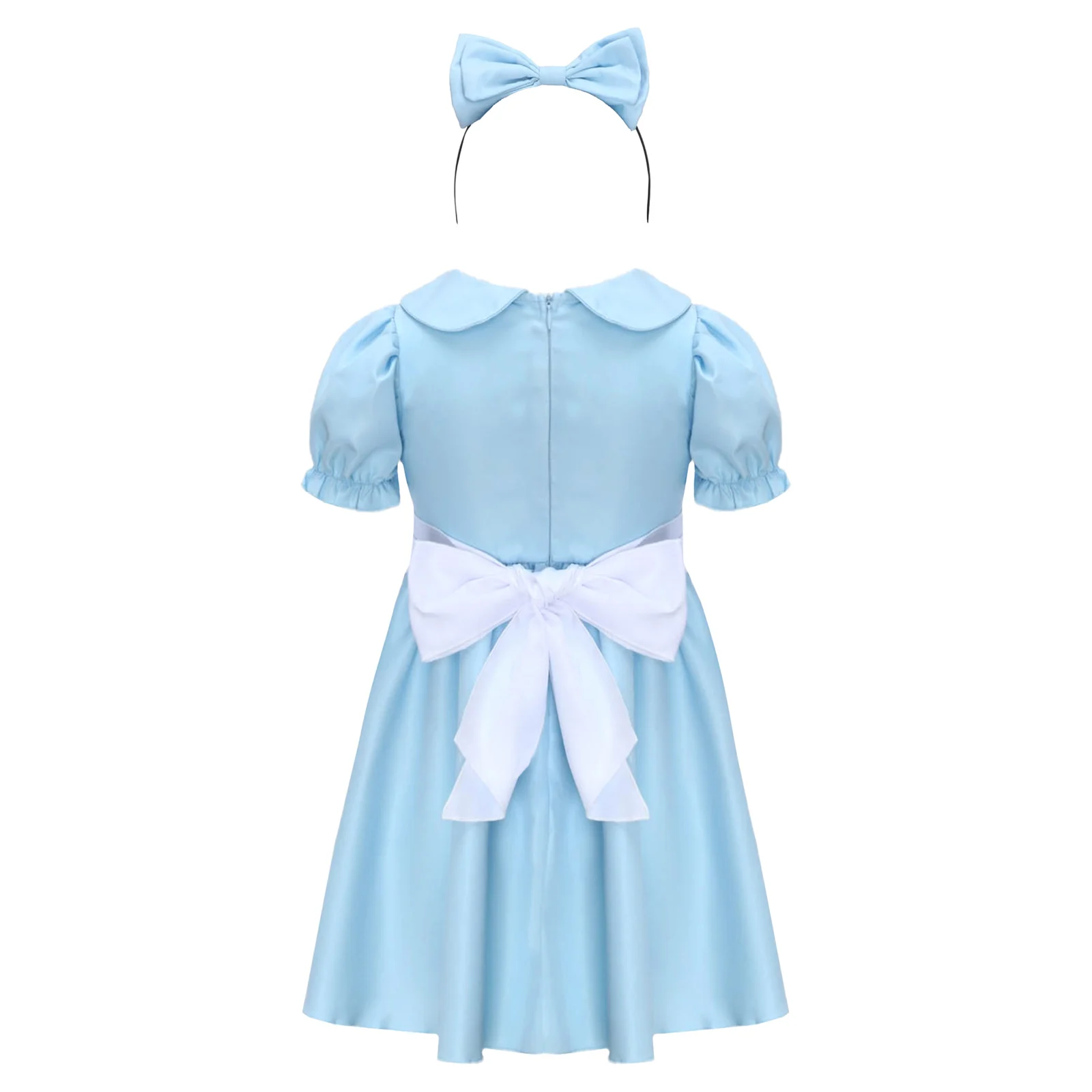 فتاة 3 قطعة فستان حفلة العجائب يتوهم مجموعة قصيرة الأكمام نفخة طول الركبة فستان مكشكش ومطابقة كشكش المئزر الشعر هوب #4