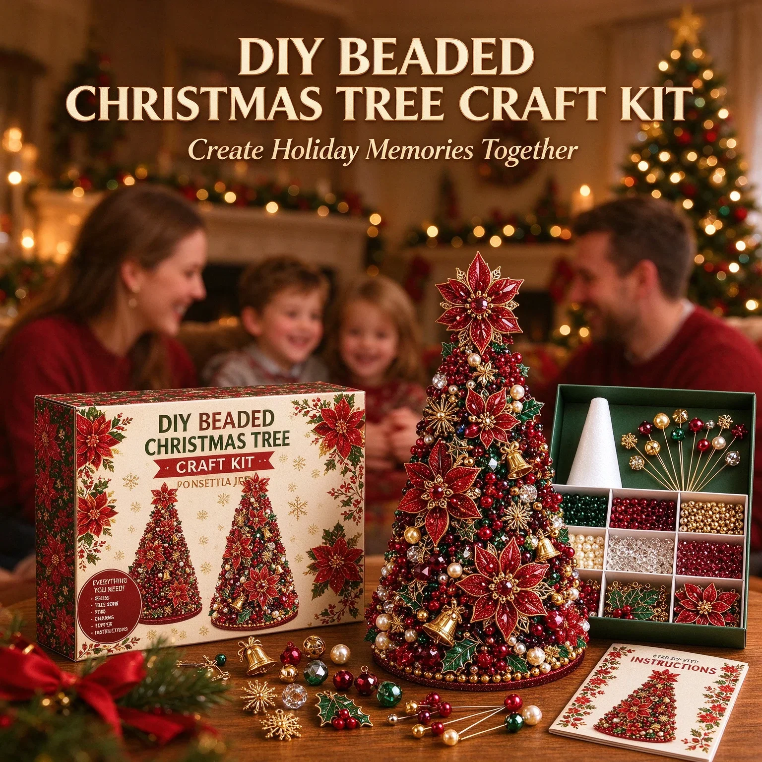 DIY Beaded Christmas Tree Kit Educational Star Topper Tabletop Christmas Tree Handmade Foam Cone Tree Holiday Party Decor Gift