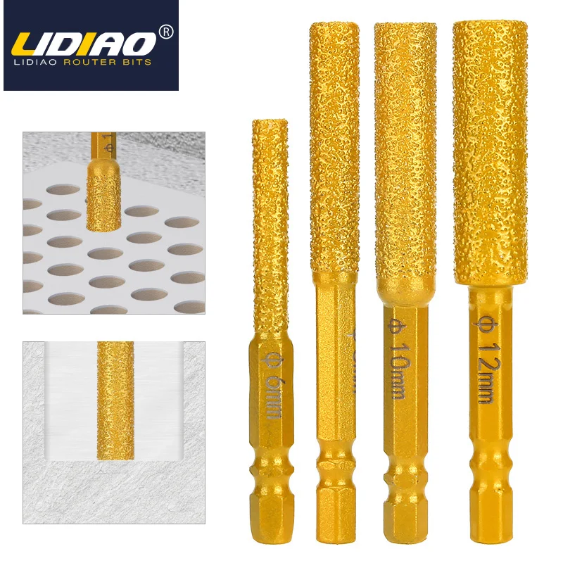 LIDIAO Brazed Diamond Grinding Bits 6/8/10/12mm Hex Shank Stone Carving Engraving Tools for Marble Granite Tile Drilling