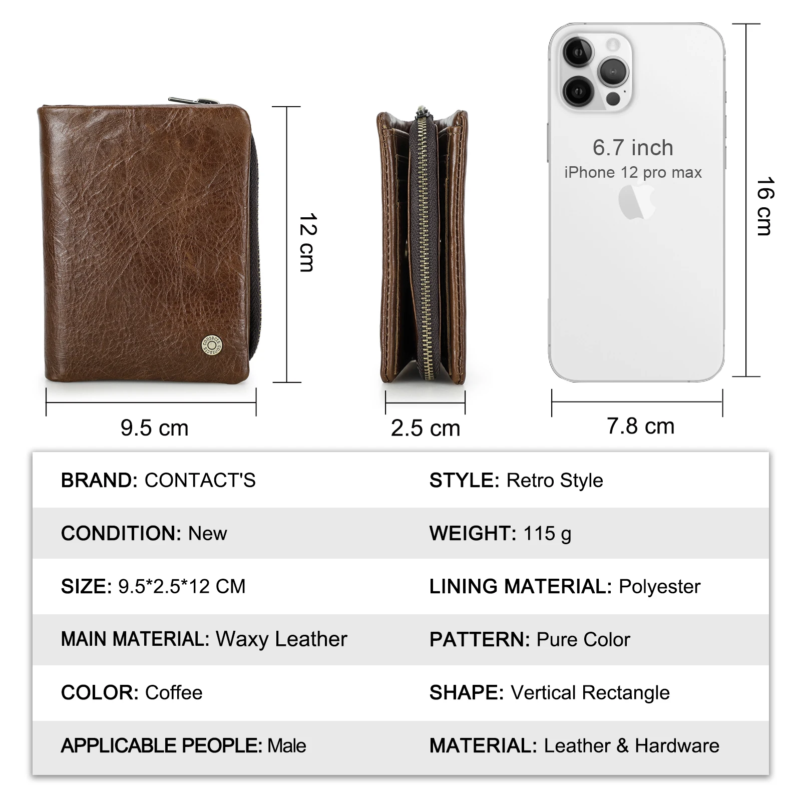 CONTACT\'S Men Short Wallet Genuine Leather RFID Bifold Wallet Card Holder Luxury Designer Zip Coin Purse Money Clip Men\'s Bags