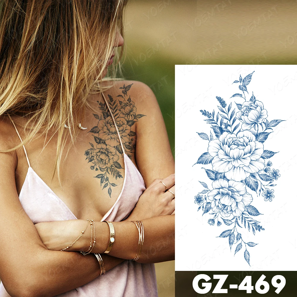 Waterproof Temporary Tattoo Sticker Cross Rose Back Genipin Herbal Semi-Permanent Juice Lasting Ink Body Art Flash Fake Tatoo