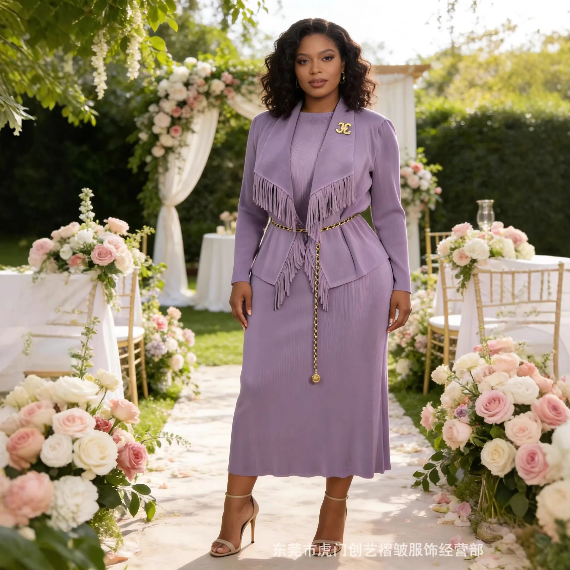 

Miyake Women's High-end Pleated Two Piece Sets Tassel Lapel Jacket with Inner Layer Dress Niche Design New 2026 Clothing 3AN6091