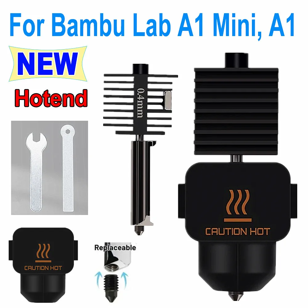 

For Bambulab A1 Hotend Kit Upgrade Hard Steel Nozzle A1 Mini Hot End Accessories Full Kit Assembly for Bambu Lab A1 Mini Hotend