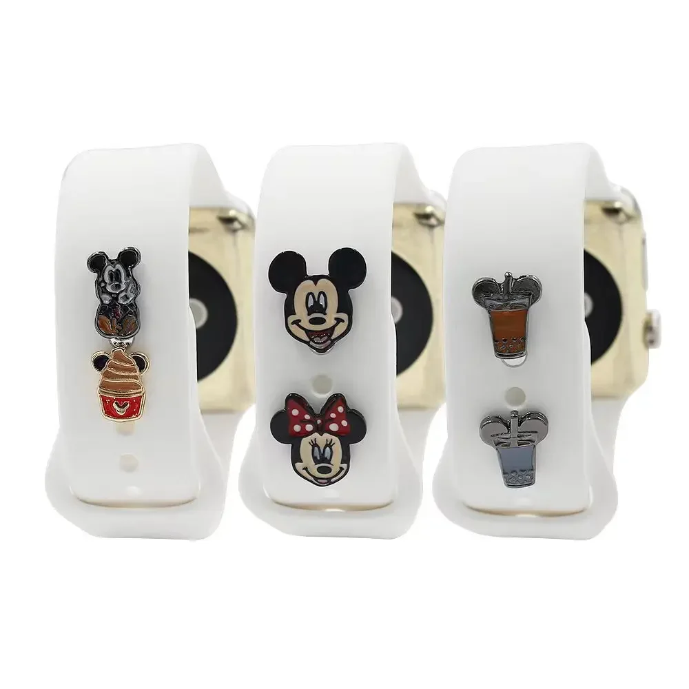 Disney Mickey Watch Band Charms for Iwatch Silicone Bracelet Decoration Mickey Minnie Cartoon Accessories for Apple Watch Band