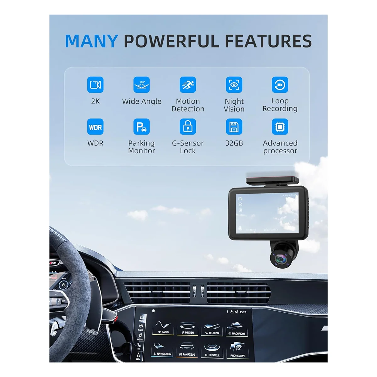 Dash Camera for Cars 1080P Cam Front and Rear Inside,Night Vision,Loop Recording,G-Sensor,Motion Detection,Parking Mode XY