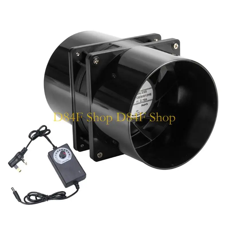 D84F High Airflows 12V Ventilation Blower Fan With Removable ABS Housing For Grow Tents Server Cooling And DIYer Applications