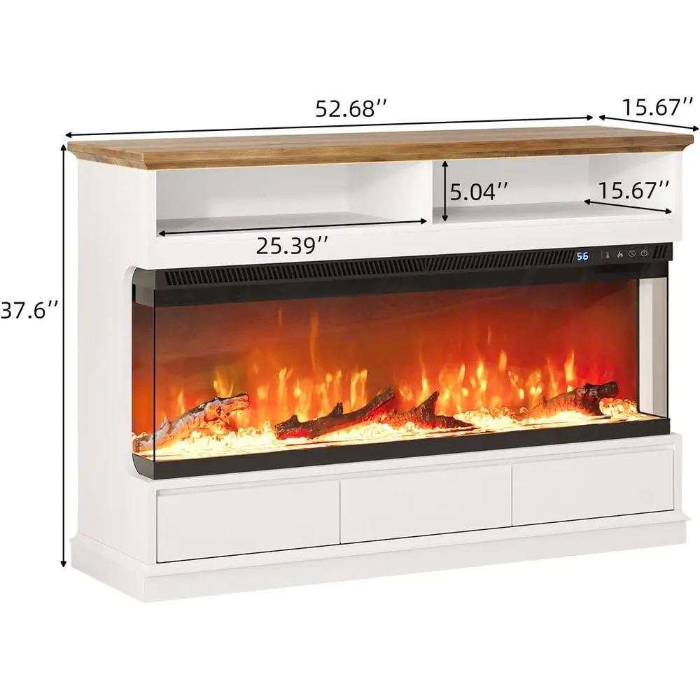 Replace TV Stand with 50 Electric Fireplace, Entertainment Center with 3-Side Glass Insert, 3 Drawers, TV Stands or Living Room,