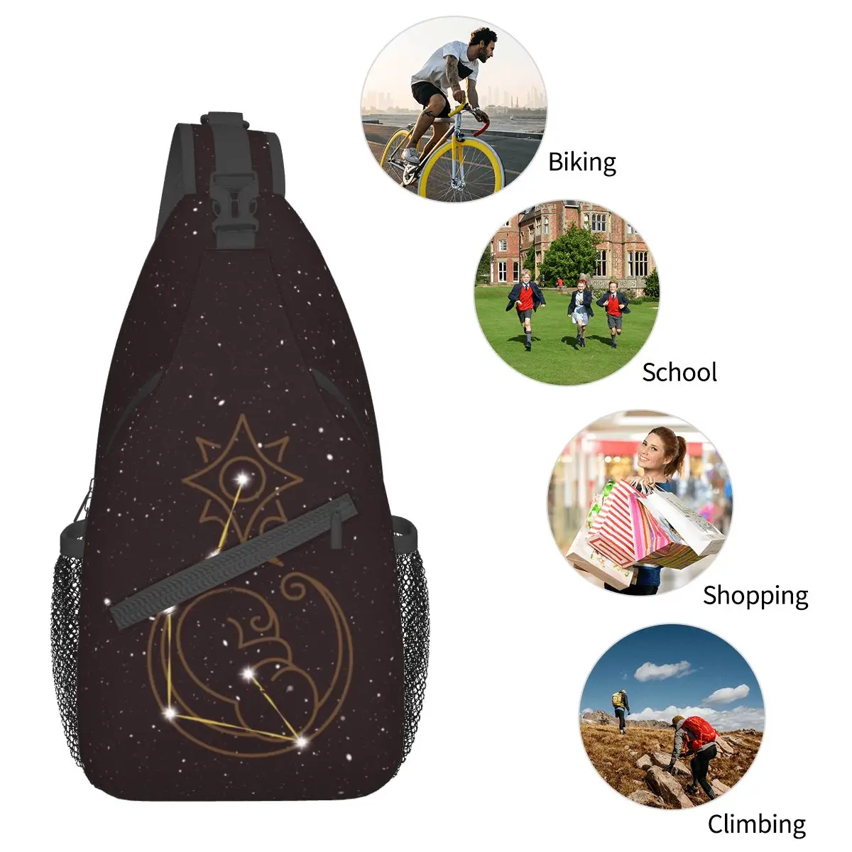 Bolso de pecho con estampado de galaxia misteriosa, mochila de hombro de Anime Genshin, mochila de día, viaje, senderismo, Camping