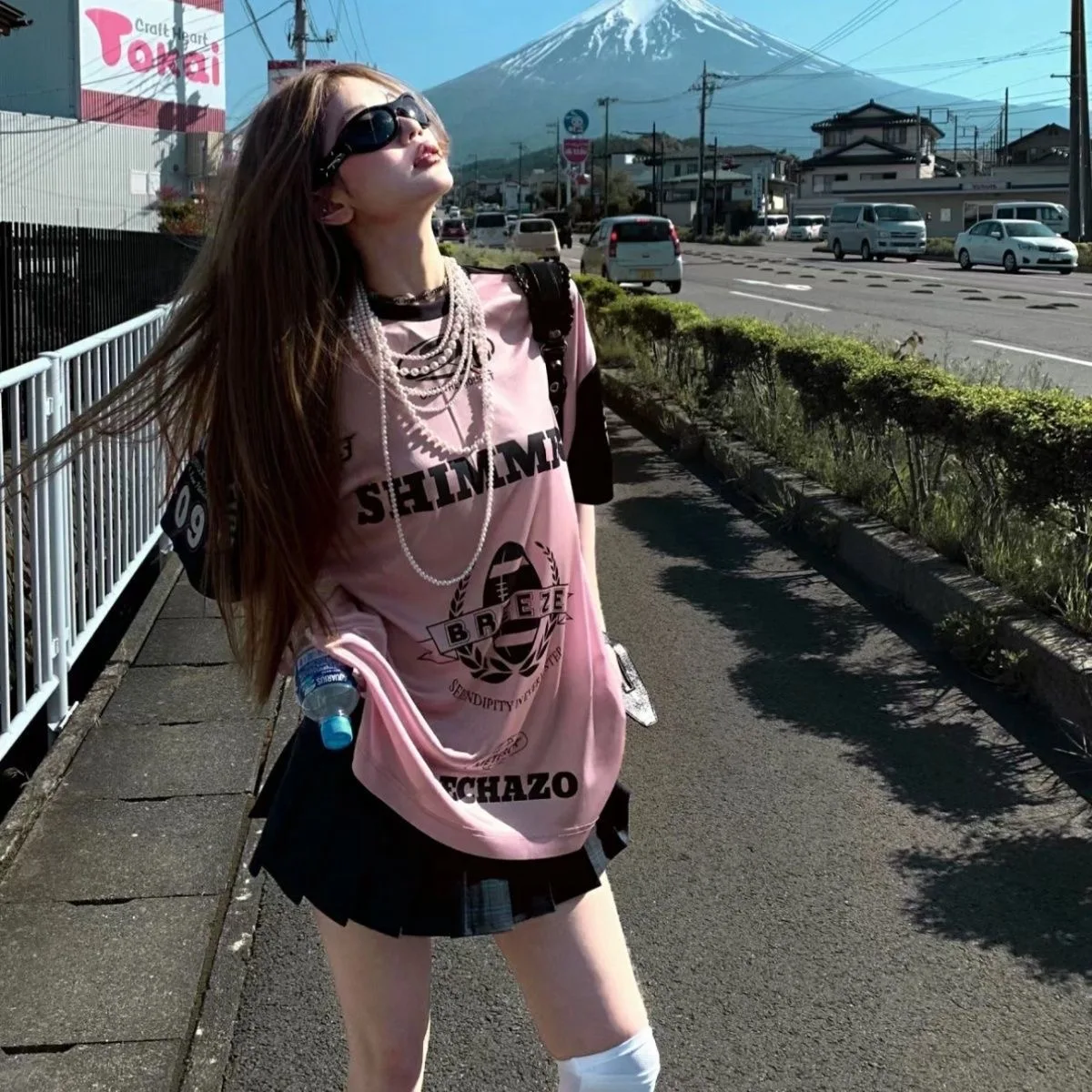 American Oversized Jersey T Shirts for Women Vintage Black Pink Letter Printed T-shirt Y2k Hip Hop Streetwear Tee Breathable Top