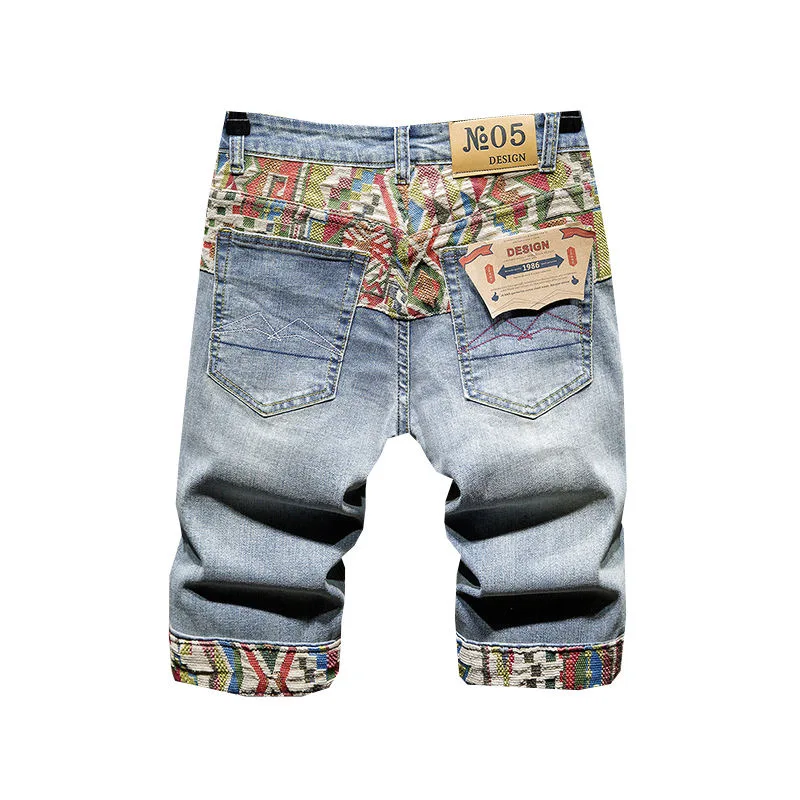 New Summer Fashion Trend Ripped Straight Tube Printed Denim Shorts Men's Casual Loose Comfortable Sports High Quality Pants - Image 6